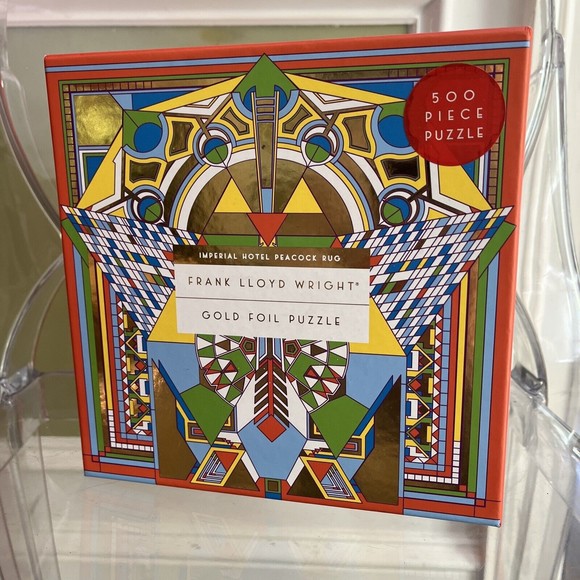 Frank Lloyd Wright Imperial Hotel Peacock Rug 500 Piece Foil Puzzle 20” x 20” - Picture 1 of 3